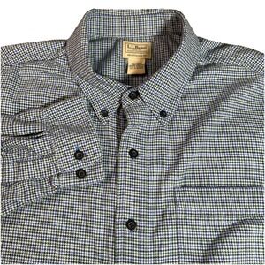 L.L. Bean Men's XXL Wicked Good Flannel Traditional Fit Blue & Green Houndstooth